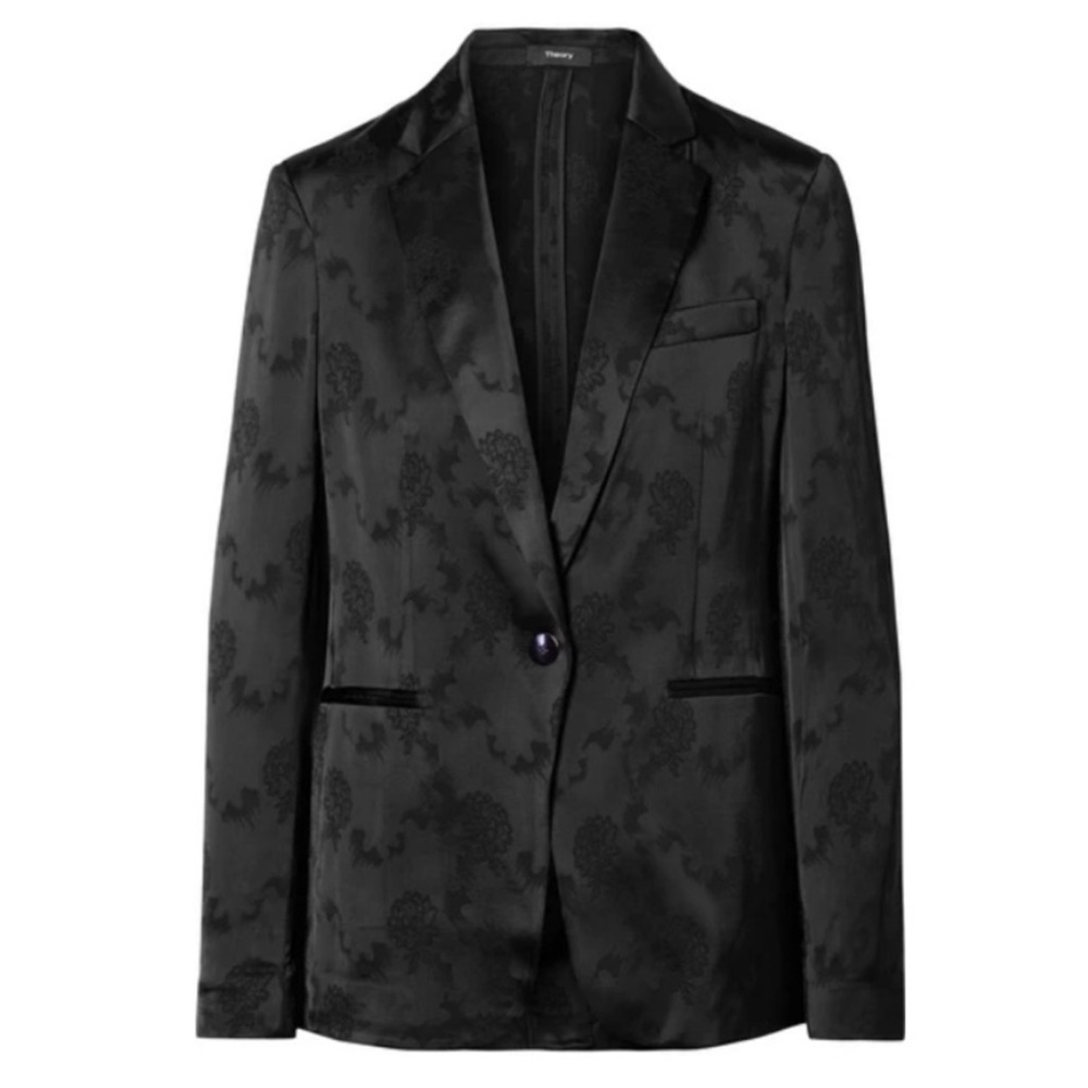 Theory Grinson One-Button Floral Jacquard Viscose Blazer Size 0